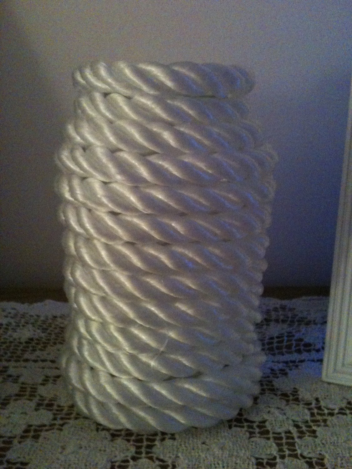 Nautical  White Rope Mason Jar Kitchen Utensil Holder