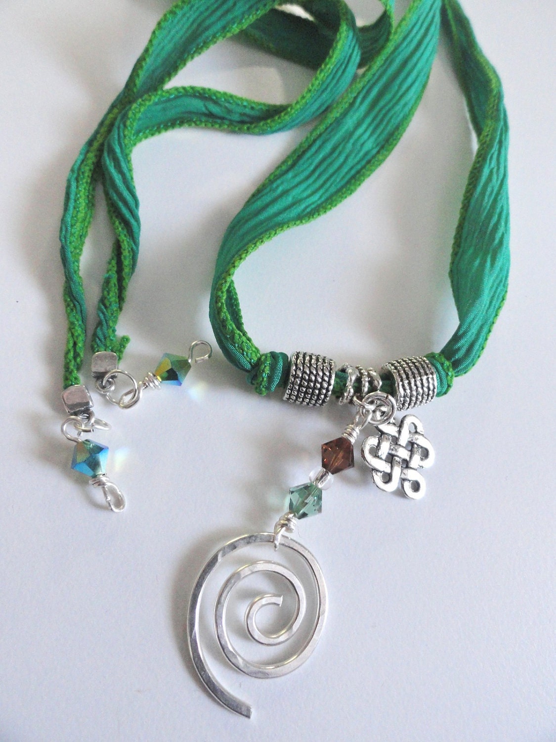 Celtic Charm Hand Dyed Silk Ribbon Wrap Bracelet or Necklace