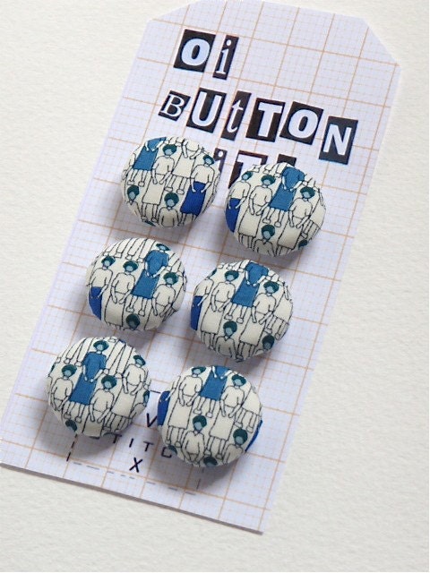 Fabric covered buttons Liberty Print Miniature People