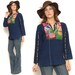 70s Embroidered Mexican Top / Navy Blue Multicolor Floral Tunic Blouse / Boho Hippie Festival / Size S M L One Size
