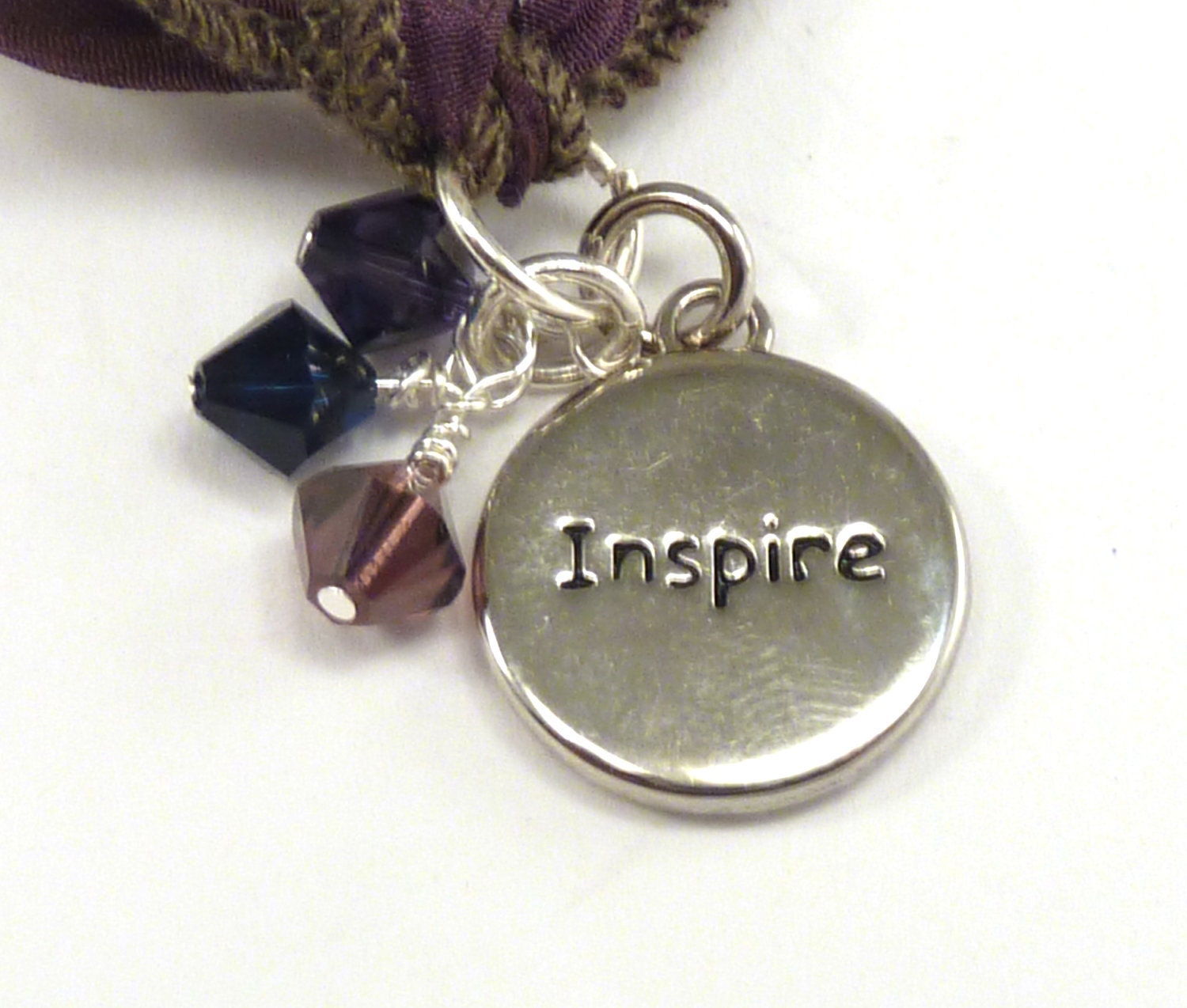 Hand Dyed Silk Wrap Bracelet with Believe Charm and Swarovski Crystals
