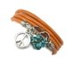 Orange Leather Wrap Bracelet with Turquoise and Peace Sign,yoga jewelrywrapped wrapping bracelet,wrapped, wrapping, wrap around
