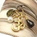 Silk Ribbon Wrap Bracelet with Om Charms,Pearl, and Smoky Quartz, yoga jewelry, wrapped wrapping bracelet, wrap around,wrist wrap