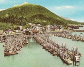 Fishing Fleet and Deer Mountain KETCHIKAN Alaska Unused Vintage Postcard