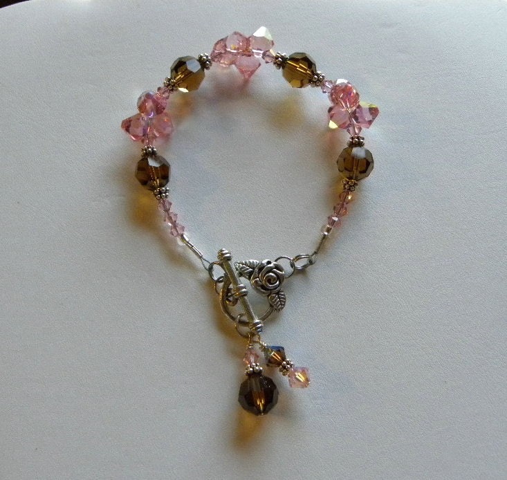 Smokey Topaz and Light Rose Swarovski Crystals with Sterling Silver Accents
