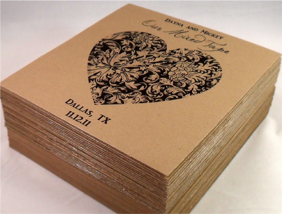CD DVD sleeve, Custom, Kraft, White, or Colored Cardstock, Damask Heart