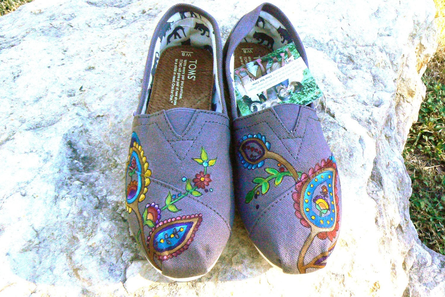 Custom hand painted toms, paisley garden
