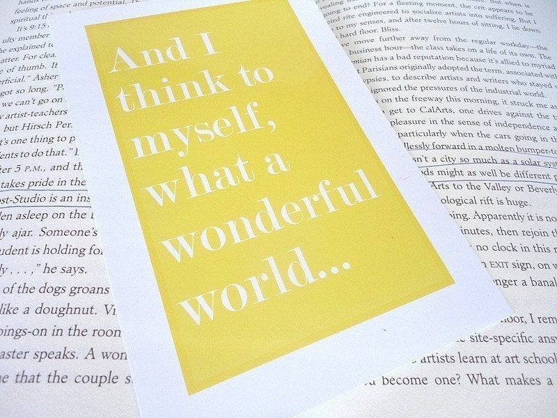 Typography Print in Yellow A Wonderful World Art Print 4'' x 6''