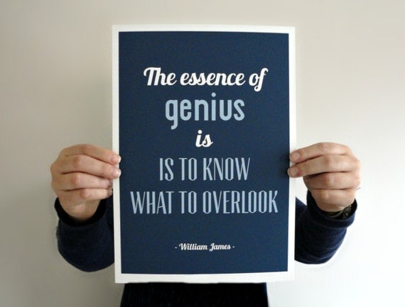 Typography Quote Print The Essence of Genious in Blue Archival A4 Art Print