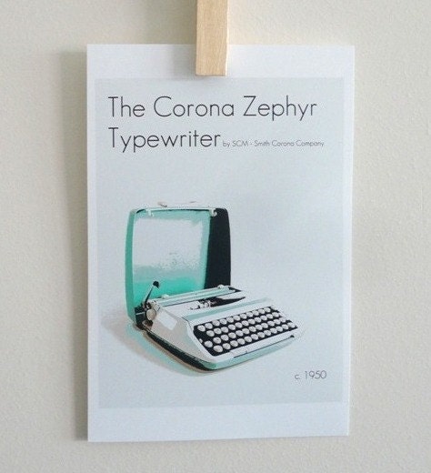 Art Print Poster The Corona Zephyr Vintage Typewriter - 4 x6 inches Vintage Style print