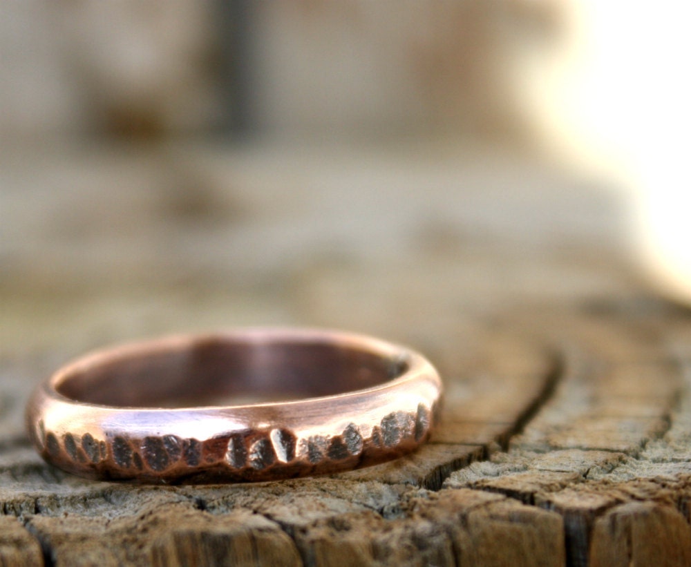 Mens Rustic  Thick 4mm Copper Ring, Bold Sturdy Copper Ring, For Him - StemDesigns