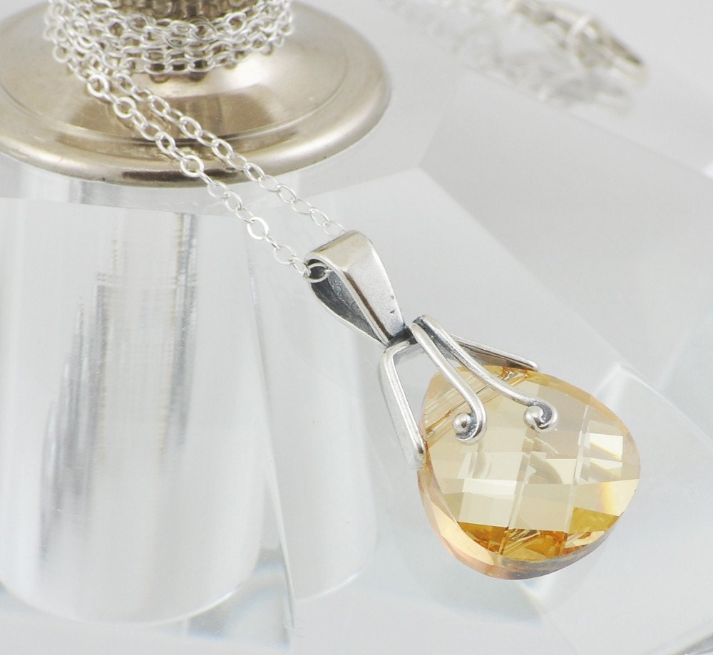 Golden Shadow Handmade Swarovski Crystal Briolette Necklace - Sterling Silver