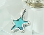 Starfish Necklace, Swarovski Crystal, Faceted Pendant, Beach and Ocean Themed, Sterling Silver, Handmade, Indicolite Blue