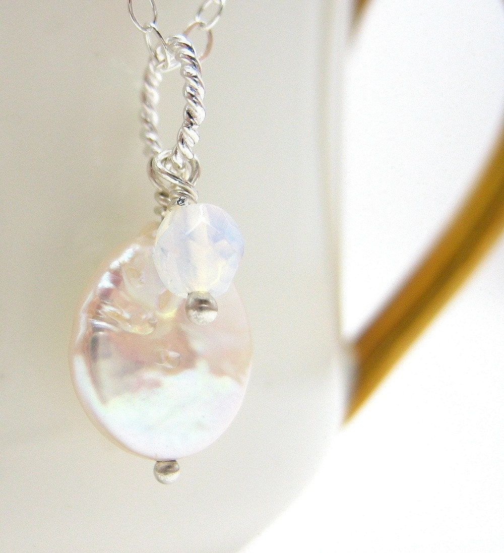Coin Pearl Necklace with Opalite -Blue Moon by dirty rice designs