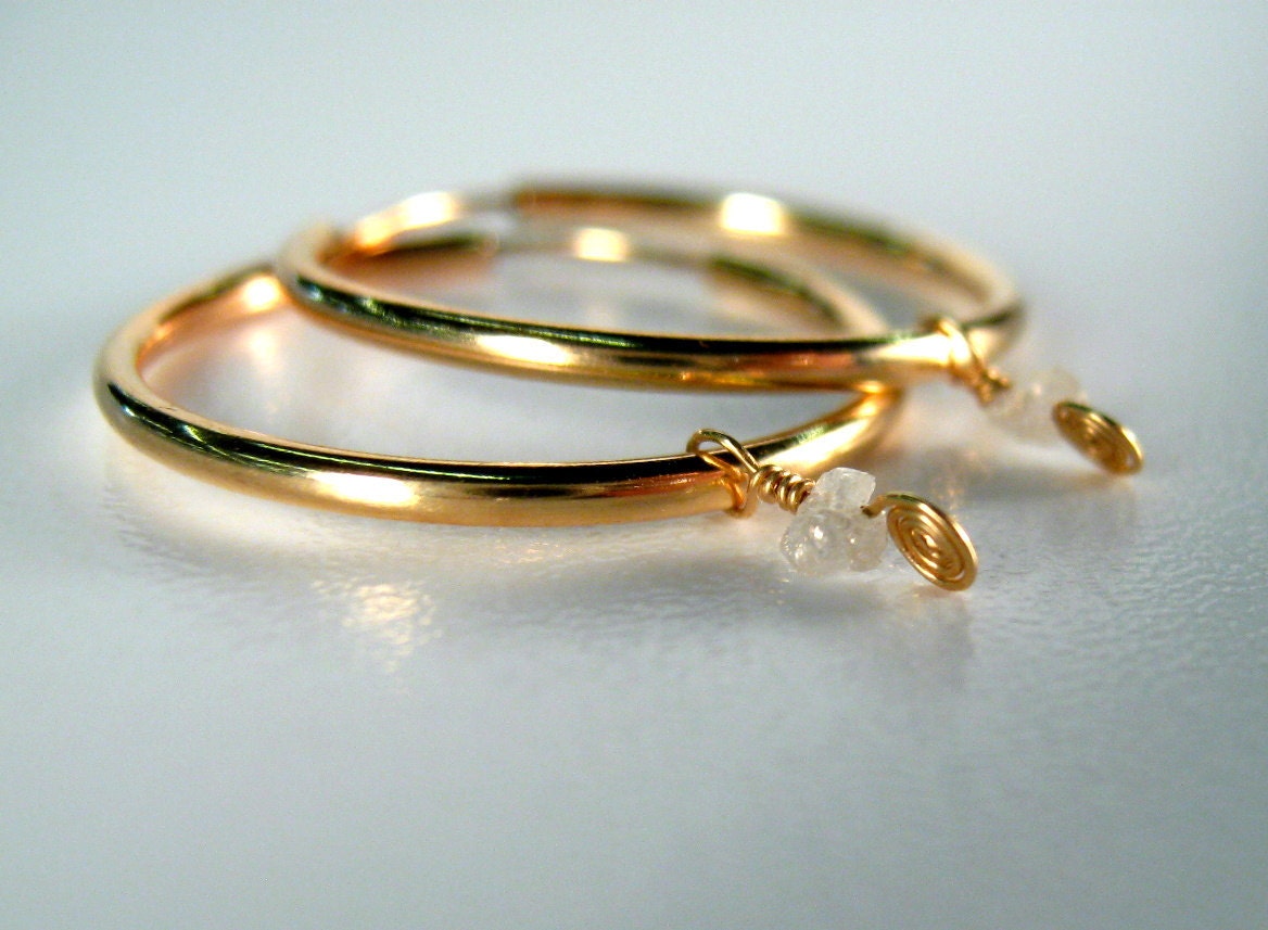 Diamond Earrings Raw Diamond Nuggets on Gold Filled Hoops by dirty rice on etsy