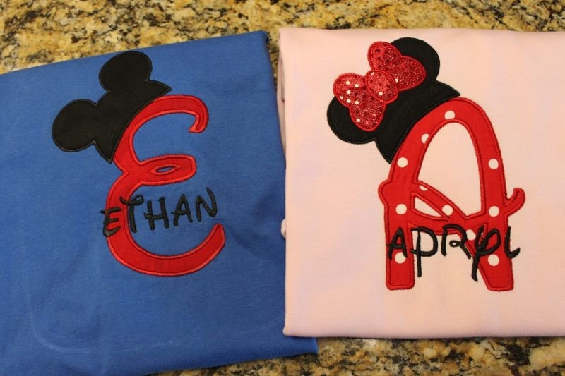 Custom Mickey/Minnie Initial / Number Applique Shirt - Create your own