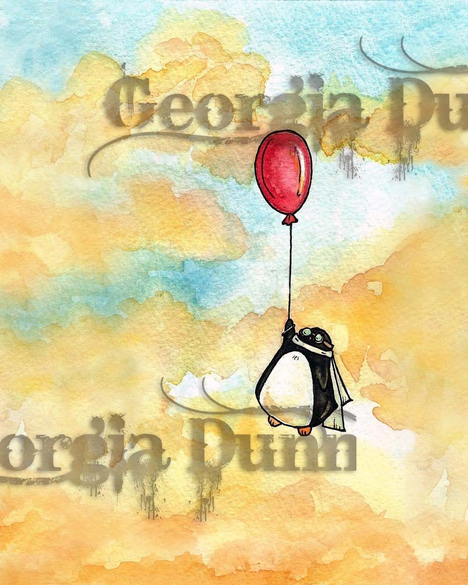 Penguin and a Red Balloon - 8x10 print