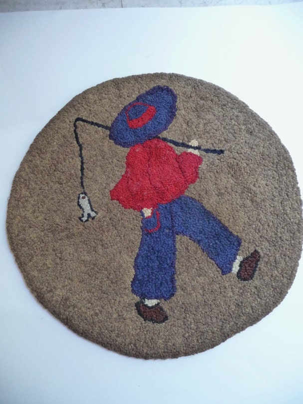 Rug Vintage Fisher Boy Rug So Cute Small Round Rug Home Decor Brown Rug Unique Decoration