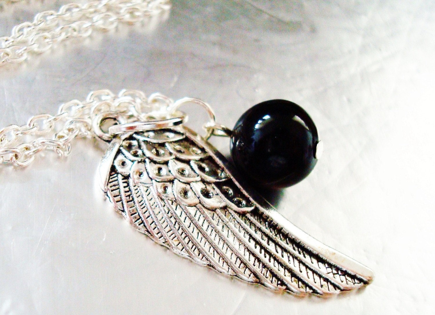 ORIGINAL One Winged Angel- Sephiroth Necklace, black onyx, oxidized silver