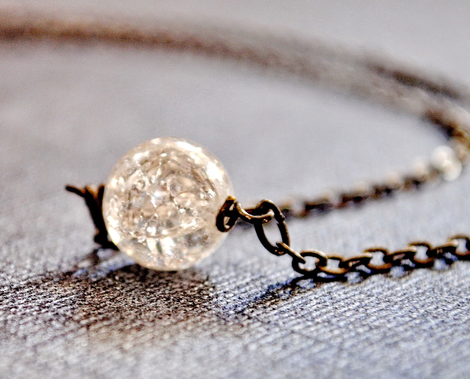 Frozen Gem - Solitaire icy crackled glass on gunmetal
