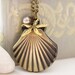 Sea. Antique Gold Sea Shell Pocket Watch Necklace Decorated with Starfish and Glass Pearl (PW-30)