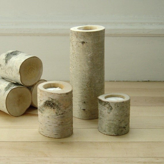 White Birch Candle Holders Set of 3 by urbanplusforest on Etsy
