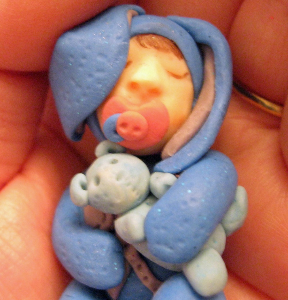OOAK Hand Sculpted Baby In a Rabbit Suit