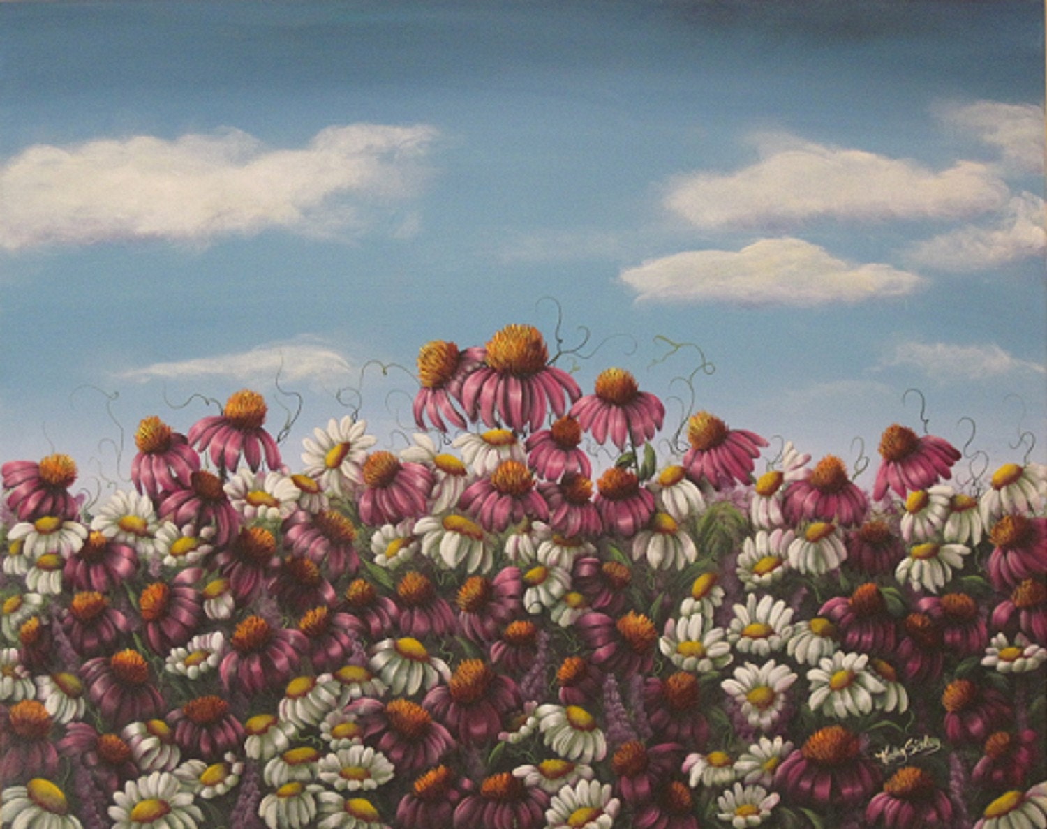 Daisies and Cone Flowers,  Large Original Painting   30 x 24 inches Canvas