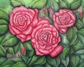 Trio of Pink Roses - Original Painting - matted 16 x 20 inches