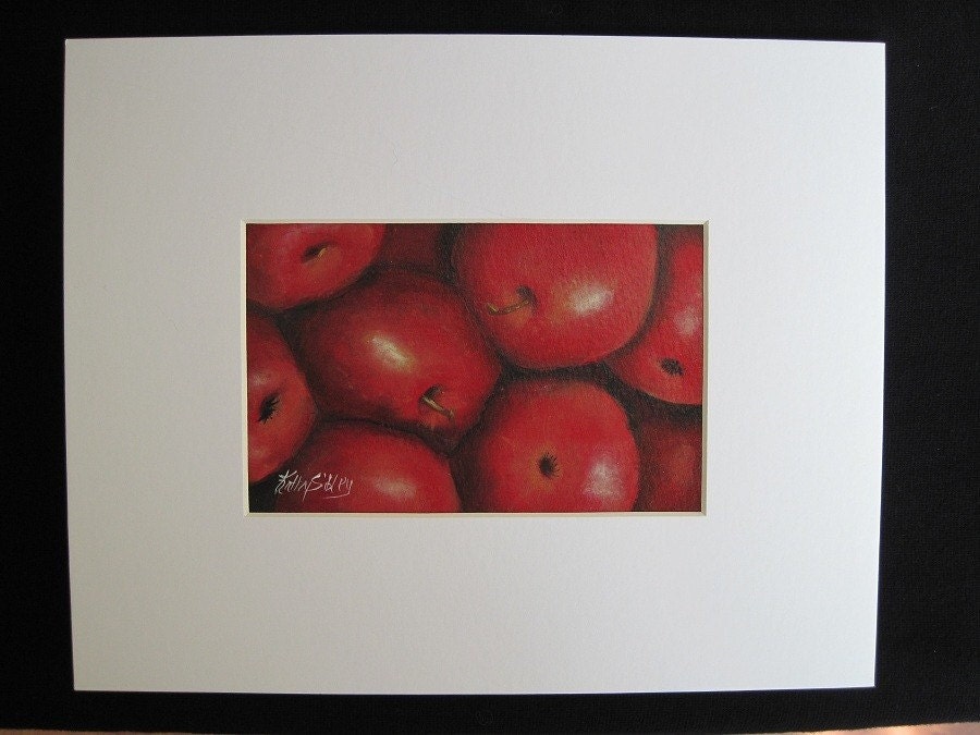 Red Apple Original Painting,  matted 8 x 10"
