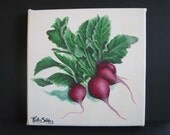 Garden Radishes Kitchen Artwork, Original Painting, 6 x 6 inches Canvas