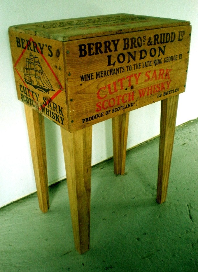 Shipping Crate Side Table (Cutty Shark Whisky) 12in. x 17in. x 26in. -- FREE SHIPPING