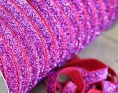 5 Yards 3/8 Inch Glitter  Elastic for Making Headbands-MAGENTA