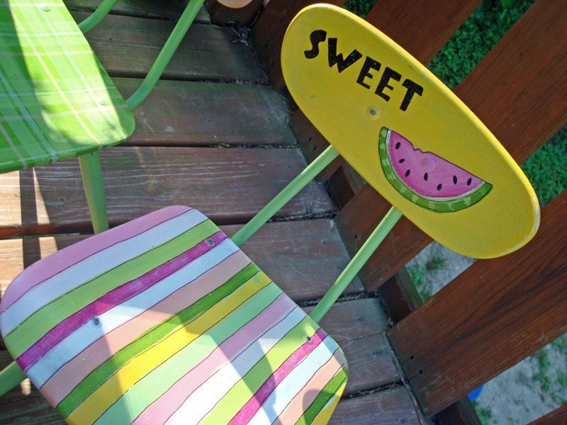 Reserved for ronihaskell Hand Painted Child's Chair Recycled Furnishings-SALE
