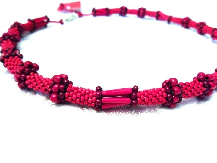 Red Rope Necklace Beaded with a Twist Clasp - MegansBeadedDesigns