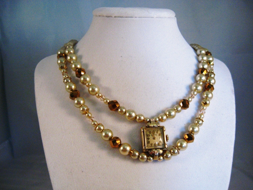 Signature Watch Necklace with Bronze and Pearl