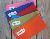 SIX Solid Fabric Cash Envelopes for Paper Currency// Lots of Colors