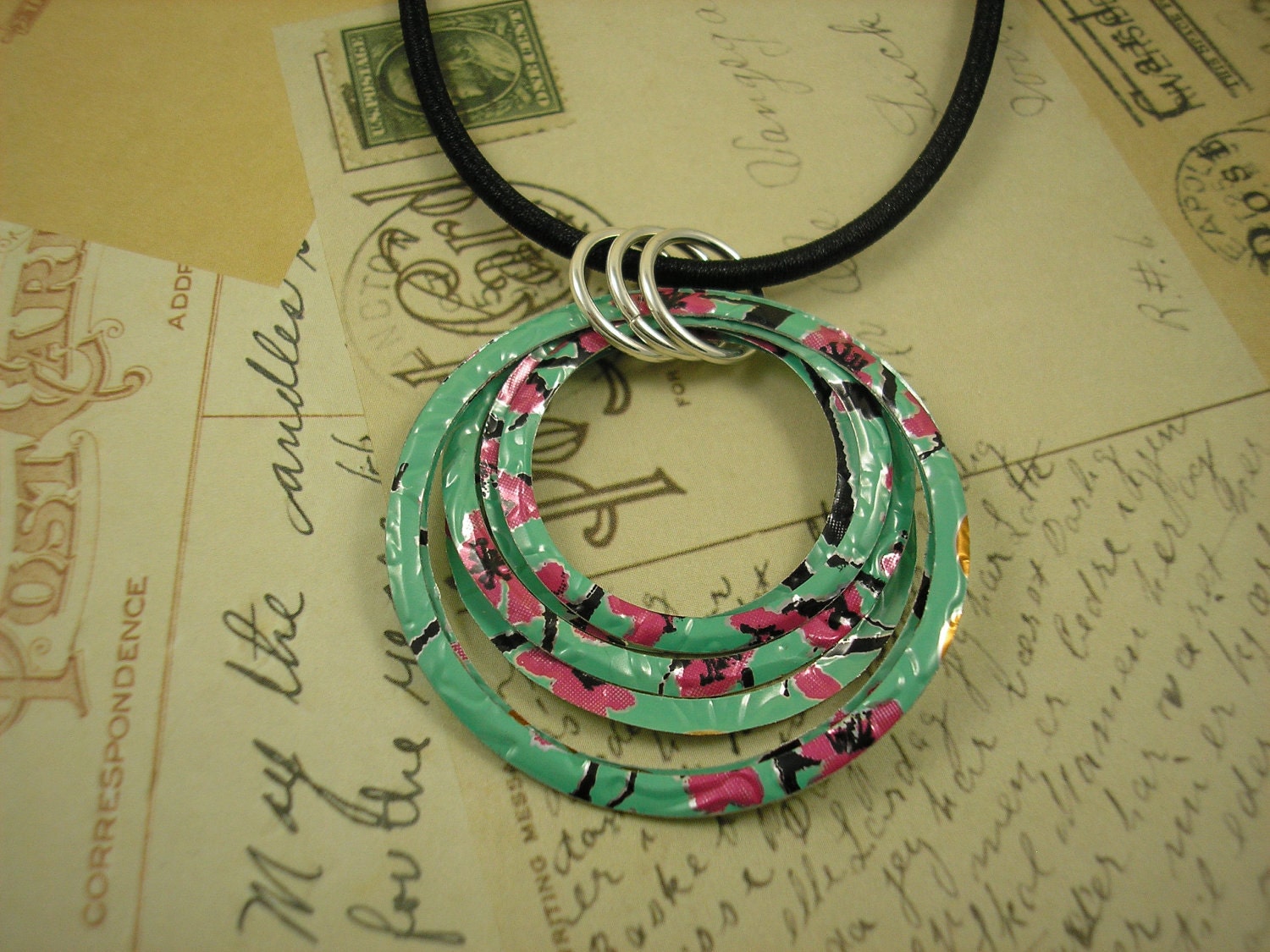 Stacked Hoop Circle Necklace.  DOUBLE-sided.  Recycled Soda Can Art. AZ Tea