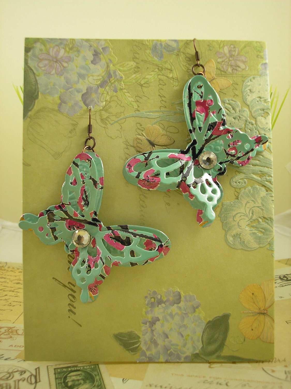 3D Butterfly Earrings. Recycled Soda Can Art. DOUBLE-sided. AZ Tea