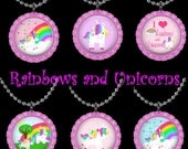 Unicorns and Rainbows Party Favor Pack of SIX Pendant Necklaces