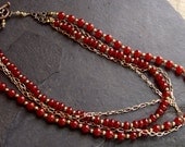 AAA Carnelian Gemstone and Gold Multi-Strand Drape Necklace