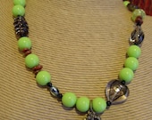 Home is Where The Nest Is - Lampwork Glass Beads  Chartreuse Lucite with Bird Theme Necklace and Bracelet Set