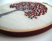 Autumn Tree - hand embroidered Hoop Art / Wall Wear in 6 inch wood hoop.  Jewel Tones