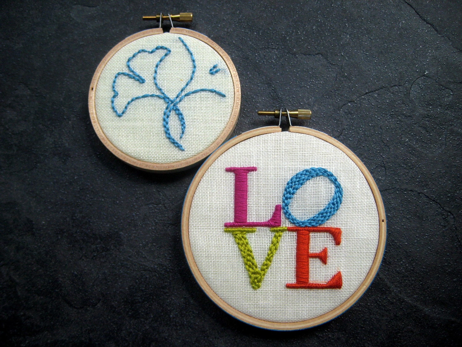 LOVE & Ginkgo hand embroidered hoop art