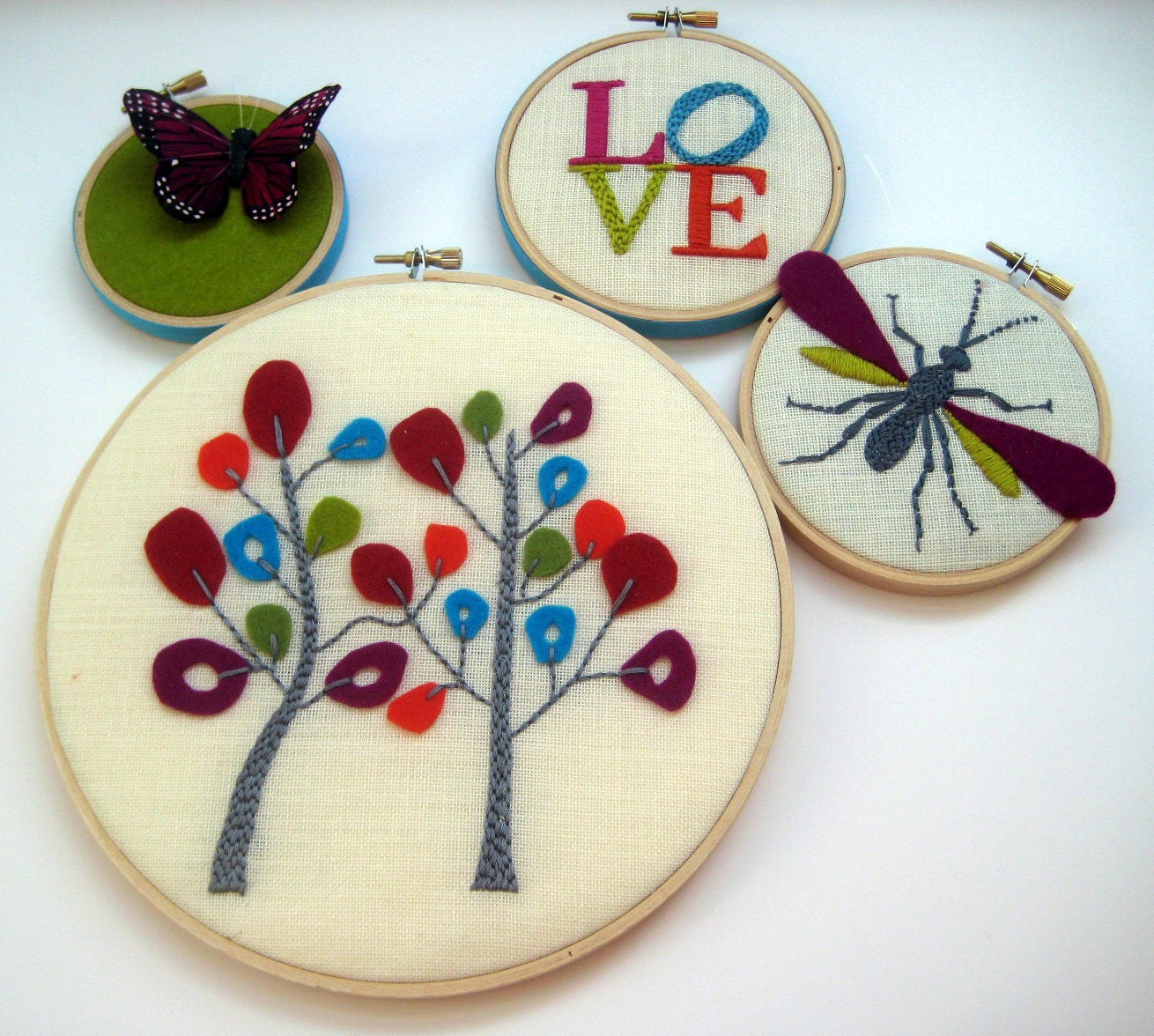 Trees in Bloom - Hand Embroidered Hoop Art in 8 inch hoop. Multicolored
