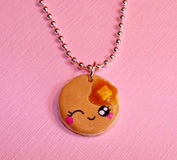 Cute Pancake Necklace - "Winky Pancake" Kawaii Polymer Clay Food Jewelry for Girls