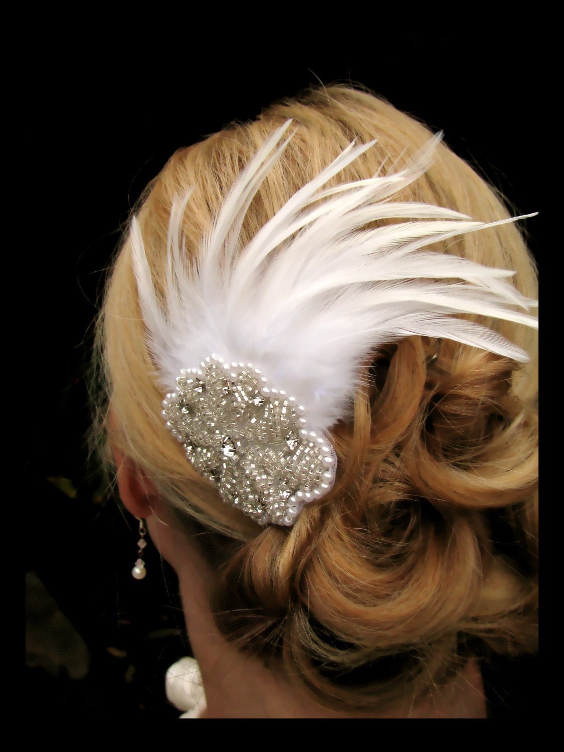Haley - Stunning Feather Fascinator with Rhinestone Accent Piece, bridal hair accessories, feather hair accessories