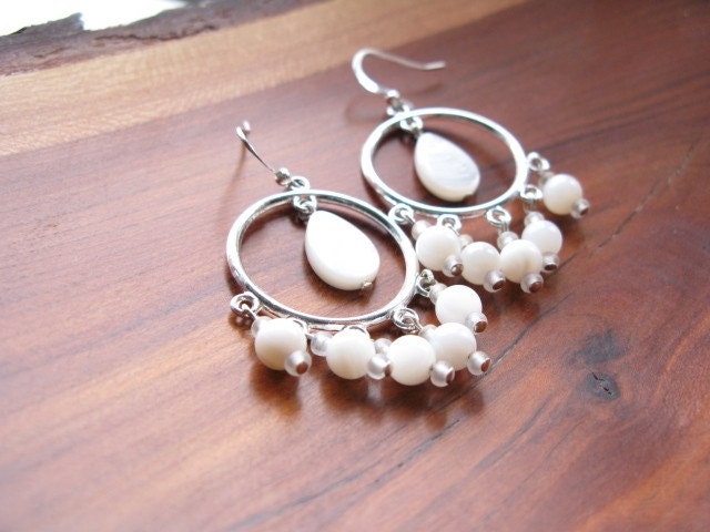 Seychelles - white shell and silver chandelier earrings