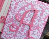 Wall Letters, 8x10, Framed Monogram, Pink Damask, Baby Nursery, Lavender Nursery, Painted Letters, Wood Letters, Personalized, Monogram