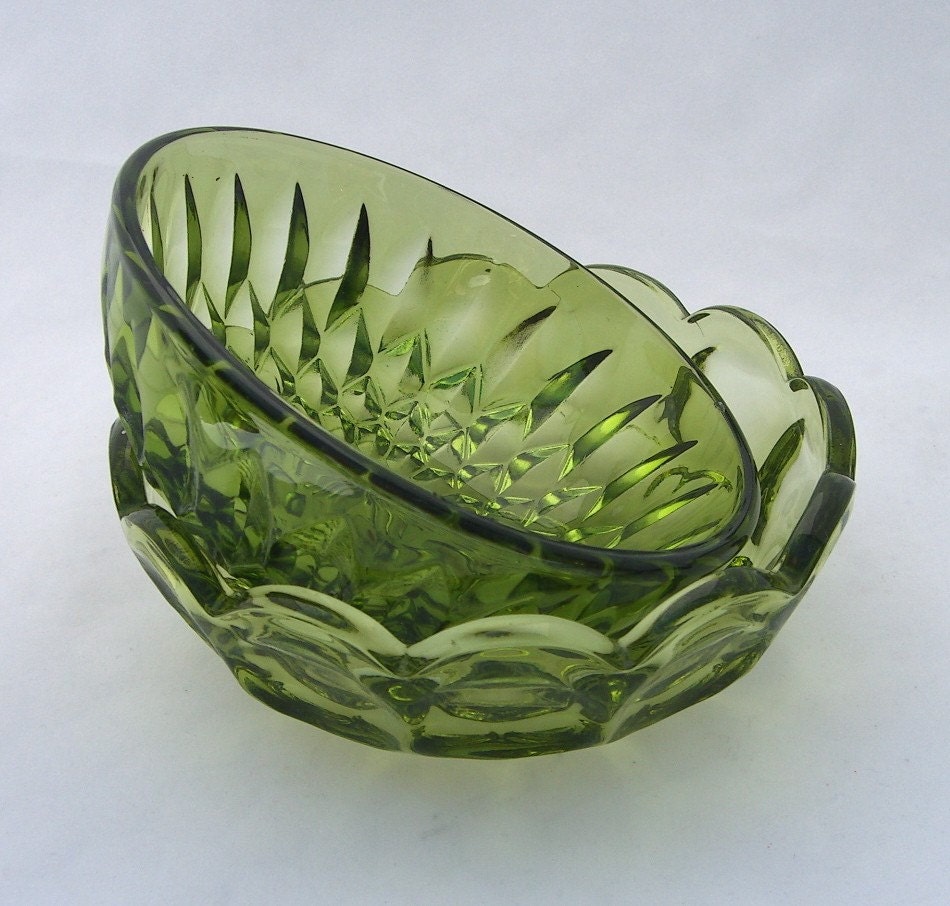 Vintage Green Glass Serving Bowls Pair By Ourmodernhistory